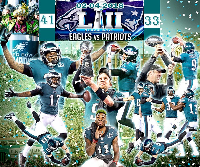Philadelphia Eagles Super Bowls Collage 3 20x27 Canvas Art,gallery