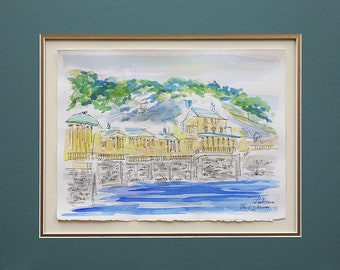 Original Watercolors Painting By Joe Barker of the Waterworks with the Museum and Skyline (19'' x 22'')