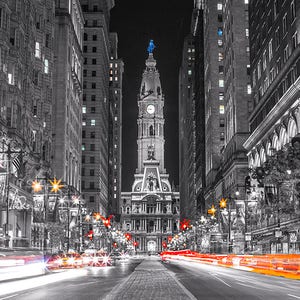 Philadelphia City Hall Black and White, Canvas Art, Night Time-Philadelphia Art-Photography-Philadelphia Prints.