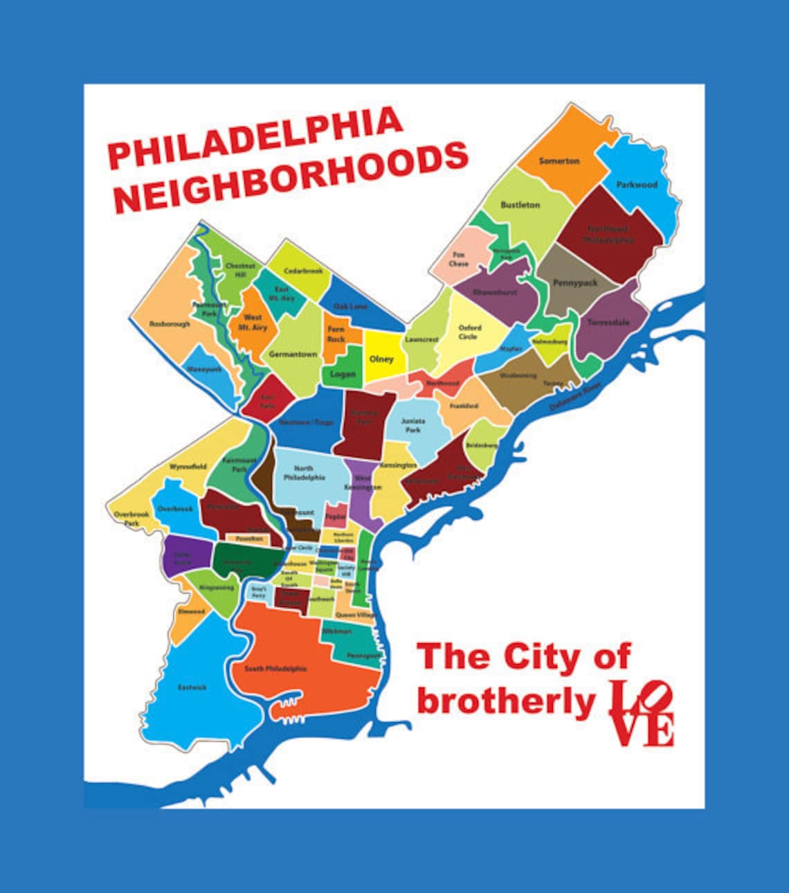 Philadelphia k Map Typography City of Brotherly Love 20x27 image 1