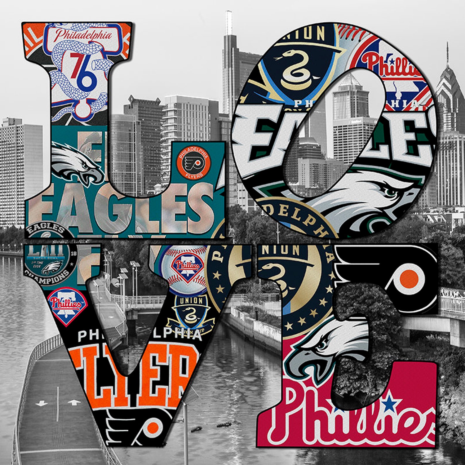 Philadelphia Sports Love Teams ,canvas Art,giclee. 20x20 - Etsy