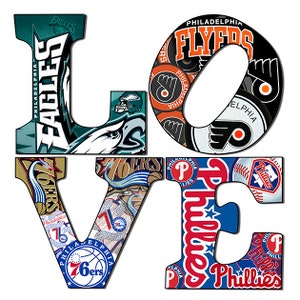 Philadelphia Sports Love teams 5 (12 x12) Canvas Art-Prints-Poster-Frame Art.