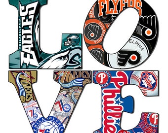 Philadelphia Sports Love teams 5 (12 x12) Canvas Art-Prints-Poster-Frame Art.