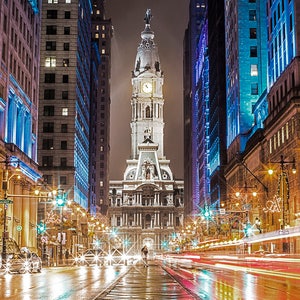 Philadelphia City Hall Reflection (30x40) Canvas Art, Night Time-Philadelphia Art-Photography-Philadelphia Prints-wall Art.