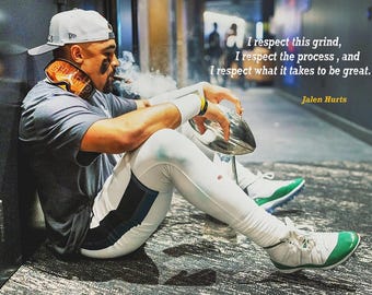 Jalen Hurts Trophy Poster, Gallery Canvas Wrap, Philadelphia Eagles