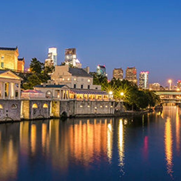 Philadelphia Museum of Art with the Skyline (Panorama),Panoramic,Photograph,Canvas Art(12x36).at summer