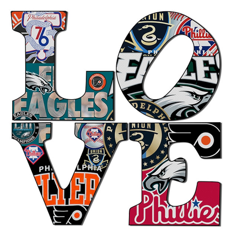 Philadelphia Sports Love Teams canvas Artgiclee. 20x20 Etsy