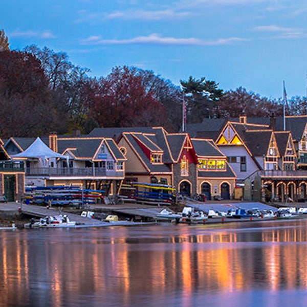 Philadelphia Boathouse Row at sunset,Prints,Canvas Art,Photography,Wall Art,Photo,Black and White.