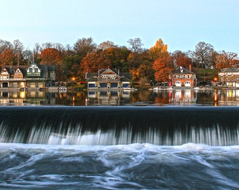 Photography Art Of Boat House Row with the Waterfall