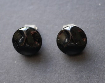 Black glass vintage clip on earrings circular shape