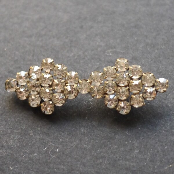 Victorian paste rhinestone antique brooch with clear stones double diamond shape