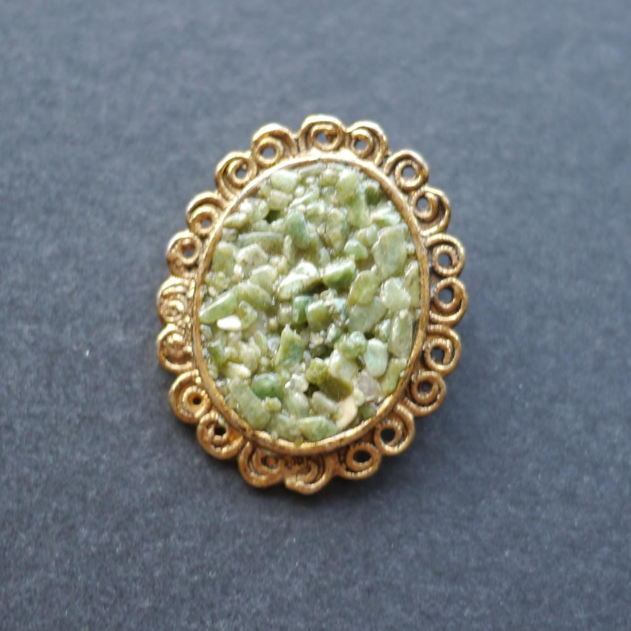 Vintage Green Gemstone Chip Brooch Gold Tone Metal - Etsy