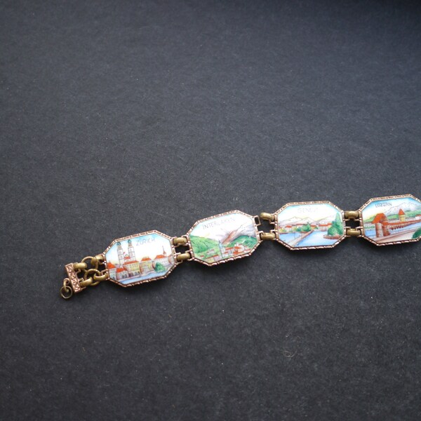 Enamel souvenir bracelet with scenes of Switzerland