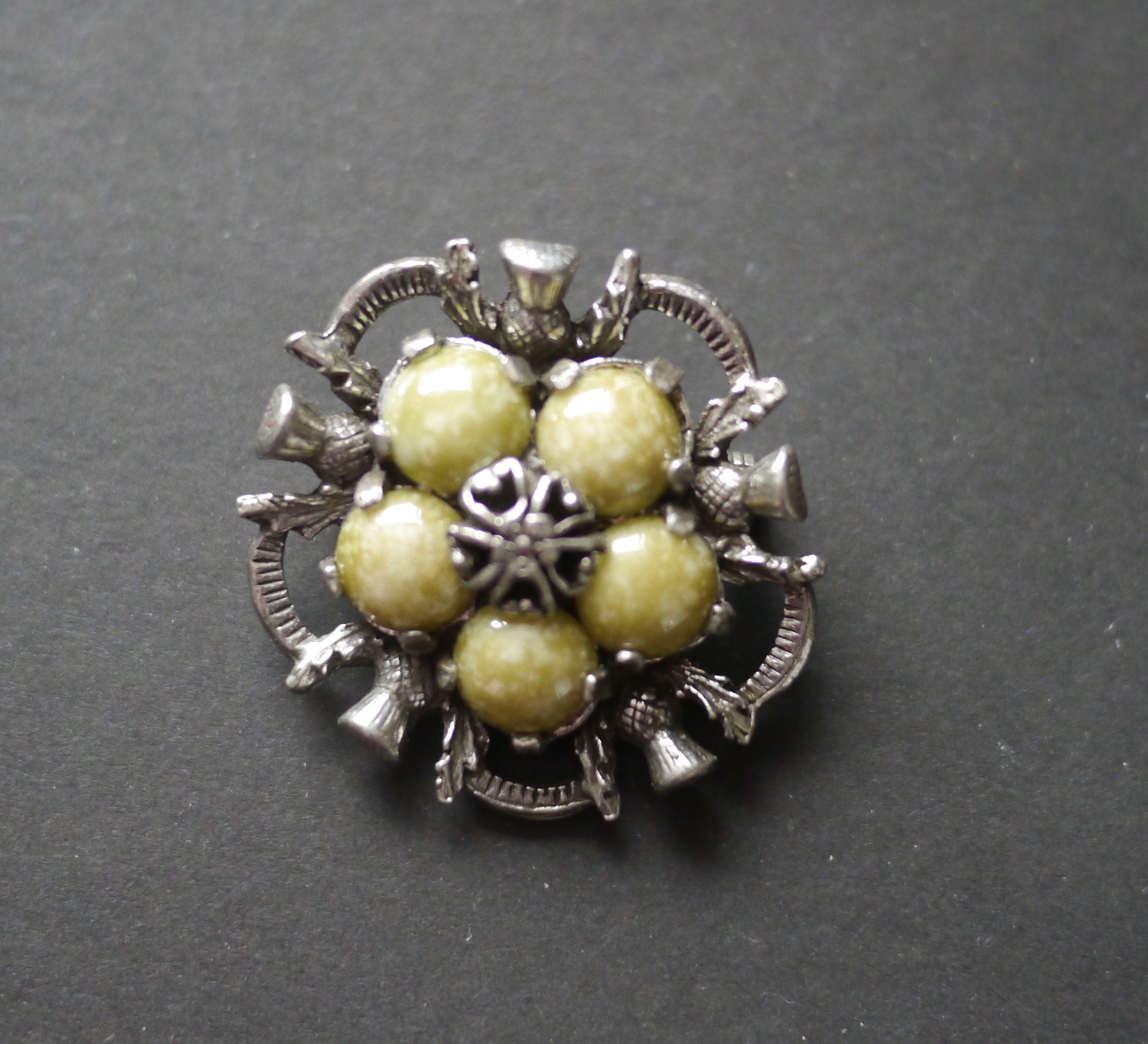 Scottish/Celtic Vintage Thistle Brooch/Pin with Stone in Box Present/Gift 