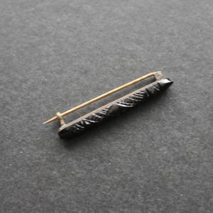 Antique carved and polished jet bar brooch, Victorian mourning brooch