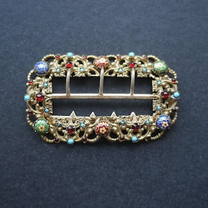 Antique buckle, gilt metal ornate design with coloured glass, maybe Austrian