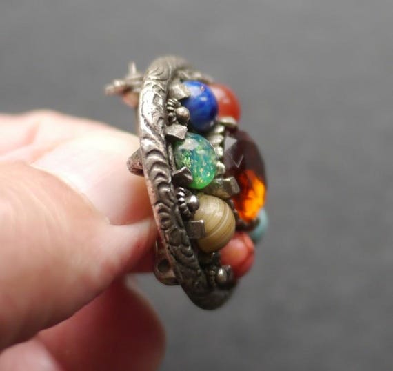 Celtic Scottish Miracle Faux Agate Vintage Brooch With Coloured