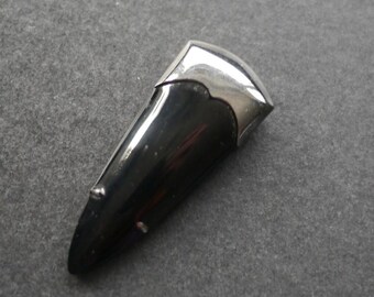 Art deco vintage dress clip, black glass and silver tone metal