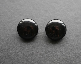 Schwarze Glas Vintage Ohrclips Kreis Form alten Lagerbestand