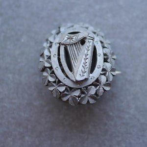 Victorian carved bog oak harp brooch