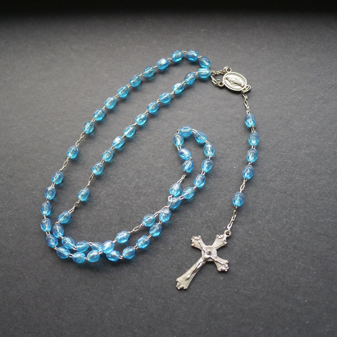 Vintage Beaded Rosary Blue Plastic Beads Italy Etsy