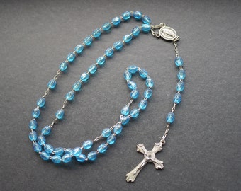 Vintage beaded rosary blue plastic beads, Italy