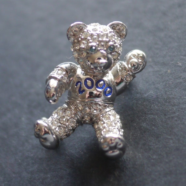 Year 2000 teddy brooch with rhinestones, Y2K, Marks and Spencer