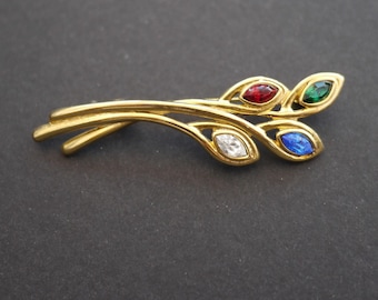 Vintage gold tone and rhinestone leaf brooch - Etsy 日本 Vintage gold tone and rhinestone leaf brooch - Etsy 日本