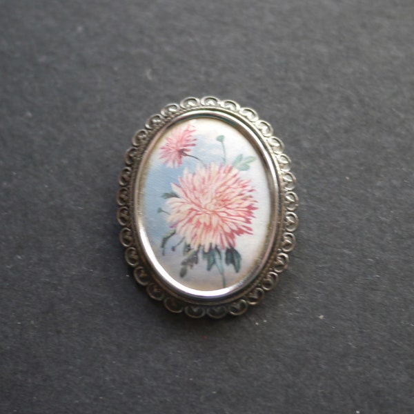 TLM Thomas L Mott vintage flower brooch Made in England with pink carnation