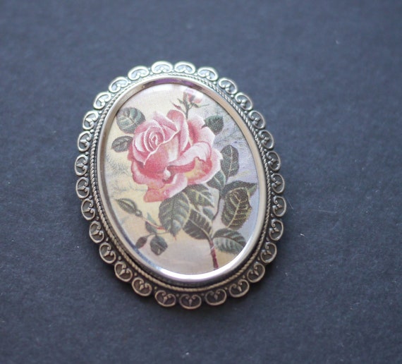 TLM Thomas L Mott Vintage Flower Brooch Made in England With Pink Rose Etsy Canada