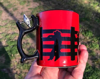 Vintage 1997 Ranch Cowboys Coffee Mug with Spinning Spur ~ Black & Red Fidget Spinner