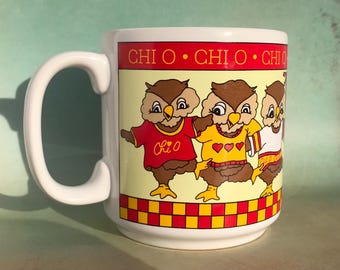 Vintage 1988 Chi Omega (Chi O) Owl Coffee Mug | Collectible College Sorority Greek Life