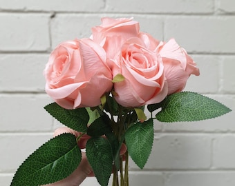 Large Rose Flower Bouquet for Wedding, Peach Silk Wedding Flowers, 7 Head Wedding Bouquet, Flower Home Decor, High Quality Fake Silk Flowers