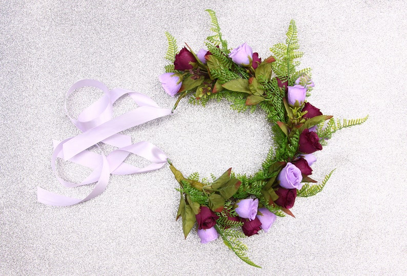 Purple Burgundy Lilac Fake Fern Crown Statement Headpiece Large Adult /& Child Matching Flower Crown Child Faux Flower Crown Mary