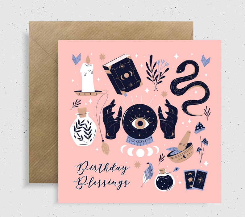 Happy Birthday card pagan birthday blessings magic Pink Etsy