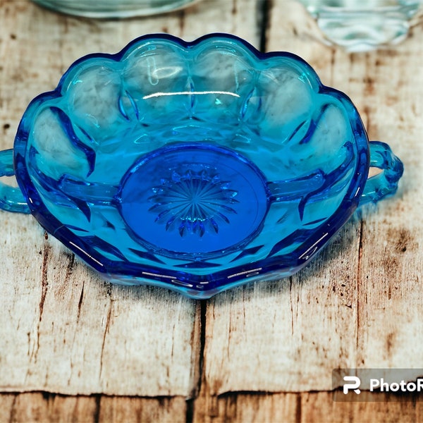 Blue Glass Candy Dish - Anchor Hocking Fairfield Pattern - Vintage  Midcentury Decor, Trinket Dish, Housewarming Hostess Engagement Wedding