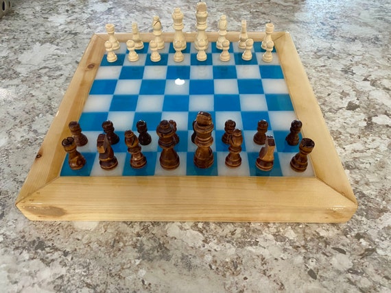 Custom Made Resin and Live Edge Olive Wooden Chess Board 