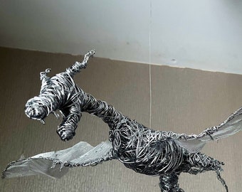 Aluminum Wire Dragon Sculpture: Hanging Fantasy Art