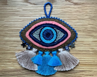 One of a Kind Magic Eye Hand Embroidered and Hand Beaded Wall Hanging