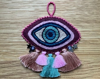 One of a Kind Magic Eye Hand Embroidered and Hand Beaded Wall Hanging