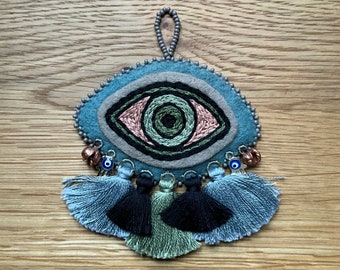 One of a Kind Magic Eye Hand Embroidered and Hand Beaded Wall Hanging