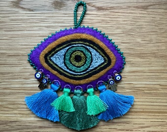 One of a Kind Magic Eye Hand Embroidered and Hand Beaded Wall Hanging