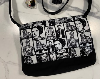 Large Messenger Bag with Original Star Wars cast, Princess Leia, Luke, Hans Solo, Chewbacca, Star Wars Theme