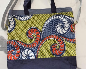 Nigerian Batik Print Tote Bag, West African Shoulder Bag