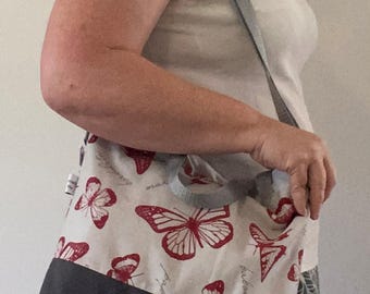 French style Butterfly Printed Tote with adjustable shoulder strap and carry handles