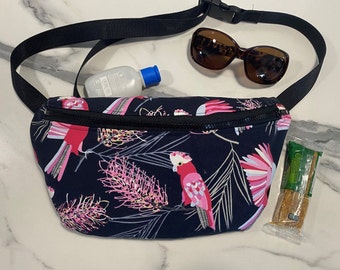 Galah Print Bumbag: Australian Made Hip Bag, Crossbody Sling