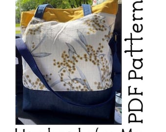 Sewing Pattern, Lined Tote Bag with Zipper Pocket (PDF Pattern)