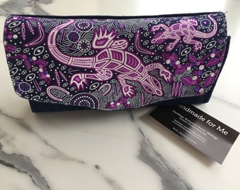 Purple Aboriginal Designed Goanna print and Denim Large Purse