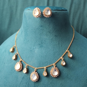 Uncut Polki Necklace, Gold Necklace Indian Jewelry,  Indian Necklace, Kundan Necklace Set, Dainty Necklace, Polki Necklace