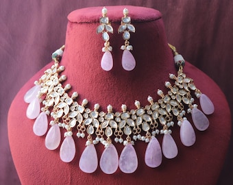 Pink Kundan Choker Necklace Set: Indian Polki Jewelry